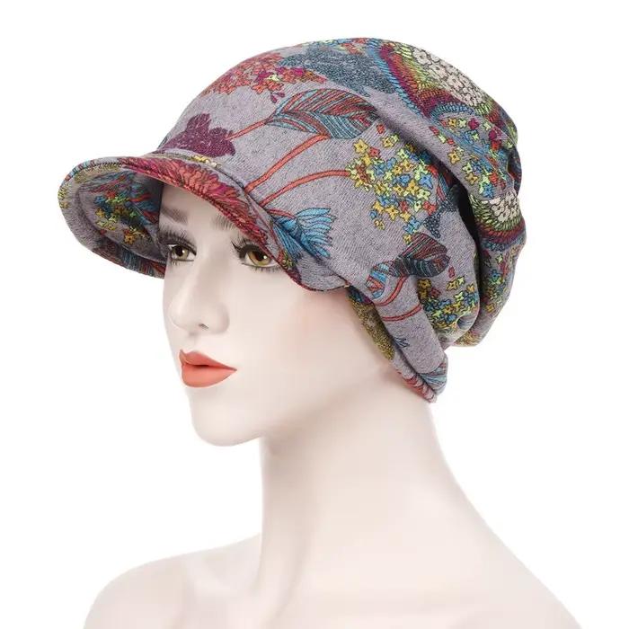 Casquette Chimio Confortable et Respirante à Visière Large en Coton, Motif Imprimé Décontracté, Idéa