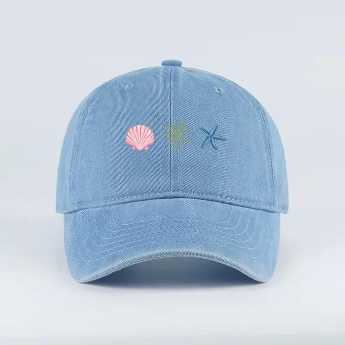 Casquette de baseball délavée avec imprimé coquillage et étoile de mer, chapeau à visière incurvée r