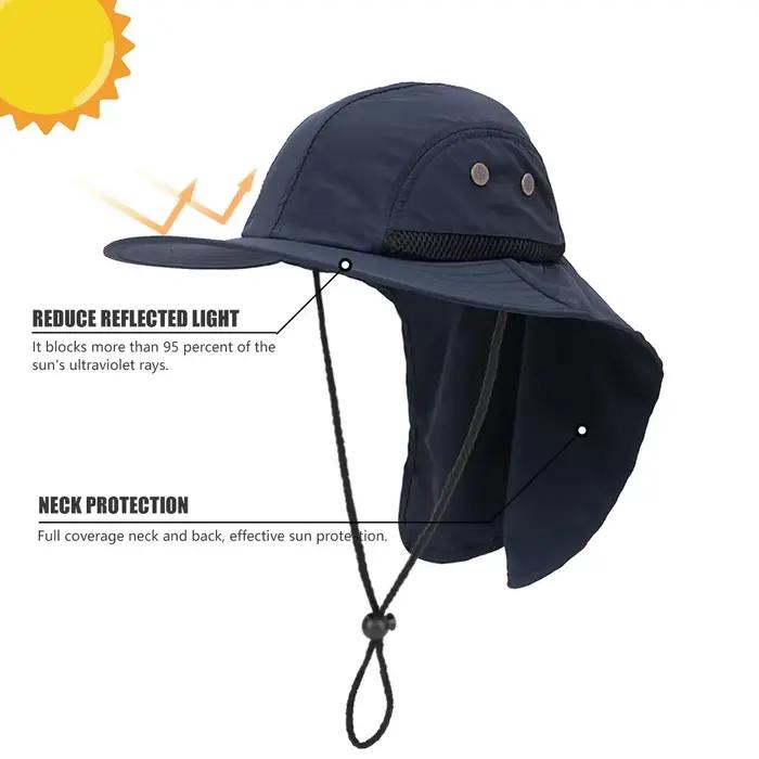 Chapeau de randonnée unisexe à large bord, casquette de protection solaire UV, rabat de cou, pêche,