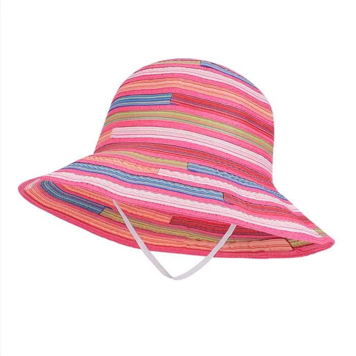 Chapeau de soleil à larges bords rayé coloré pour l'été, protection UV, respirant, pliable, adapté a