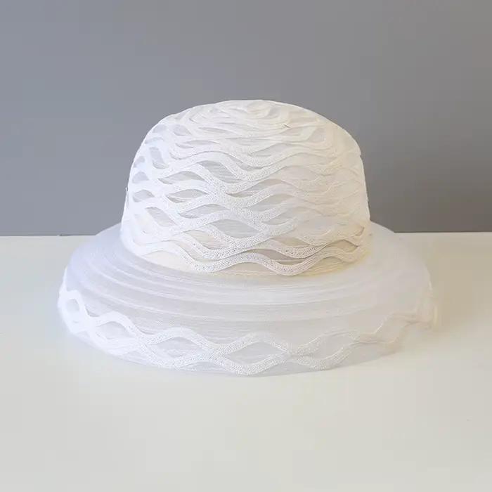 Chapeau de soleil élégant à large bord en dentelle pour femme, protection UV, blanc, pour mariage, é