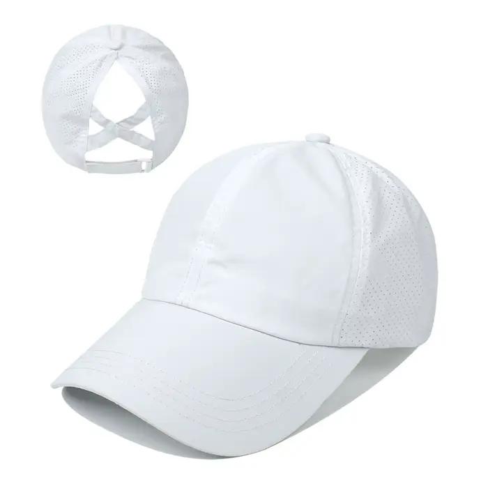 Casquette de Baseball d'été de couleur unie pour femmes, chapeau à queue de cheval croisée, en maill