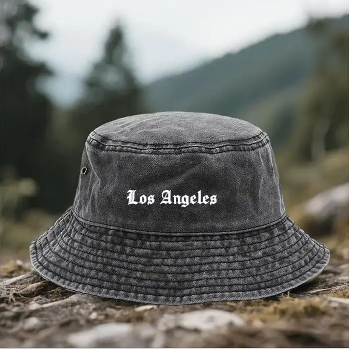 Chapeau de pêcheur tendance pour homme imprimé en 3D avec inscription Los Angeles, style streetwear