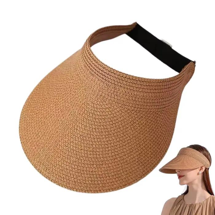 Visière de soleil en paille à large bord, ouverte en haut, respirante, protection UV, pour femme, ré