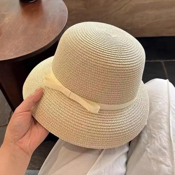 Chapeau de soleil élégant pour femme style Hepburn, chapeau de pêcheur rétro avec nœud, protection s