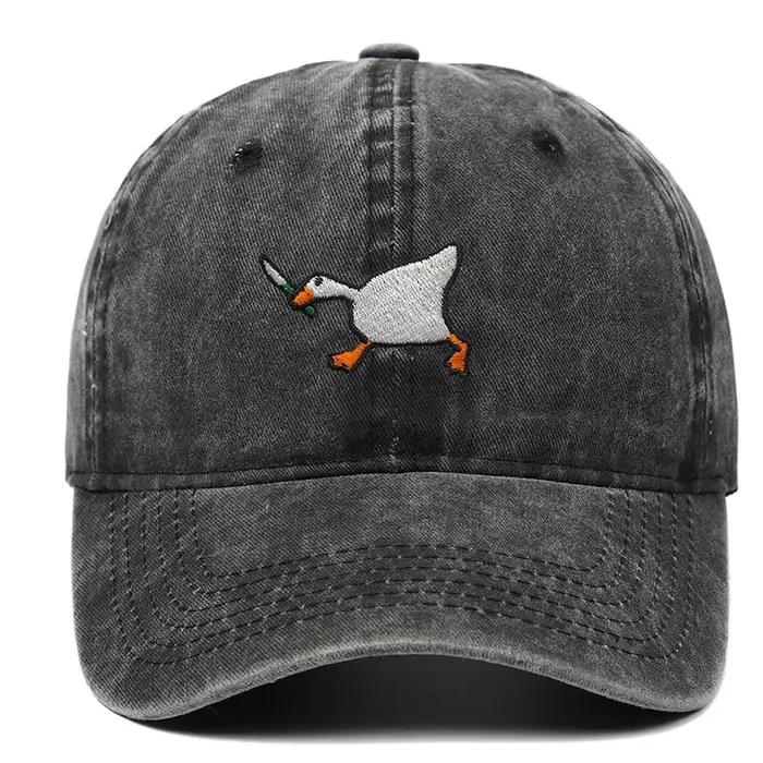 Casquette de baseball brodée avec motif d'oie pour hommes et femmes, casquette à visière plate décon