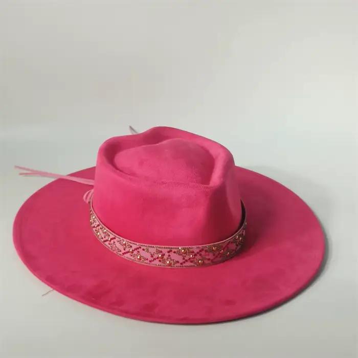 Chapeau Fedora en daim personnalisé avec couronne en forme de cœur, nouveau chapeau pour femme à lar