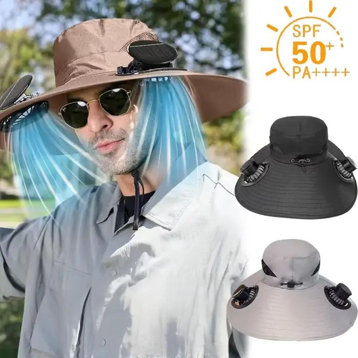Chapeau seau à séchage rapide pour hommes, chapeau de soleil de grande taille avec ventilateur à éne