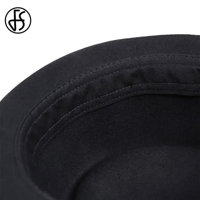 Chapeau de tarte de porc vintage pour hommes, feutre de laine à large bord, noir Fedora Church Jazz