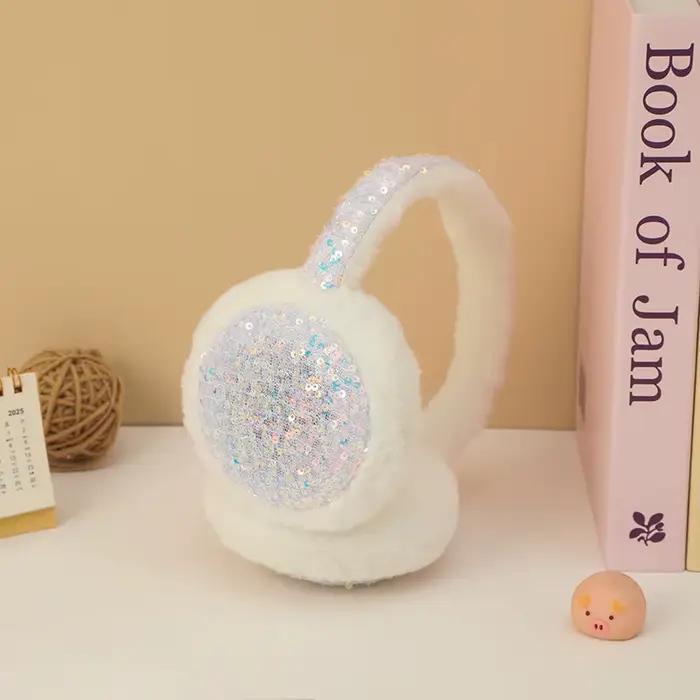 Cache-oreilles pour femmes coréen paillettes Dopamine Kawaii Verstaile peluche hiver velours coupe-v