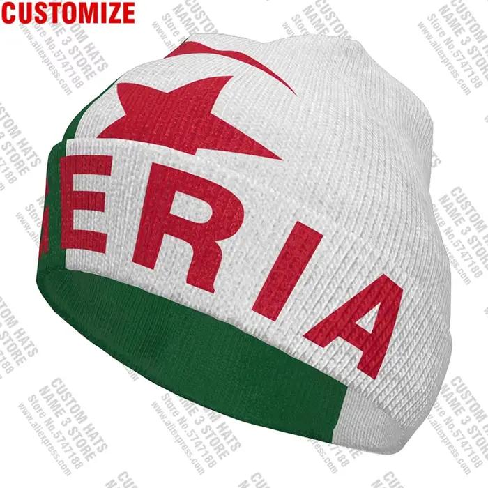 Chapeau tricoté personnalisé, casquette d'hiver, pull-over froid, drapeau algérien, tricot chaud, Dz