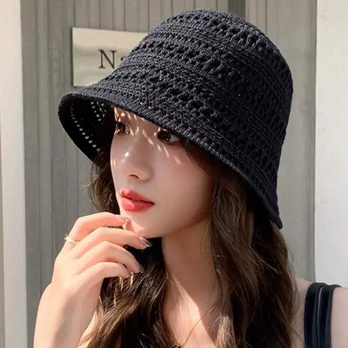 Chapeau seau d'été chapeau de pêcheur femmes évider chapeau de soleil en plein air décontracté polyv