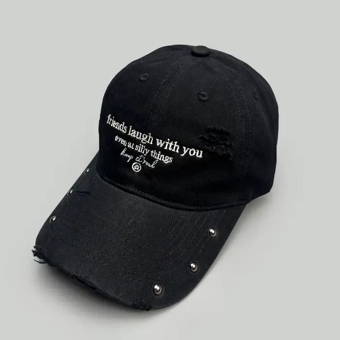 Casquettes de baseball brodées de lettres style déchiré avec rivets, nouveauté pour hommes et femmes
