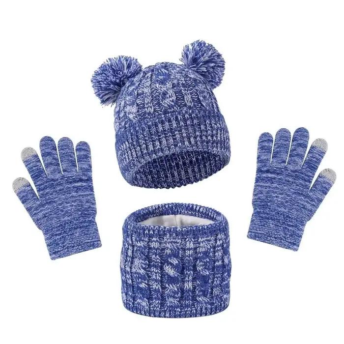 Mignon pompon bébé chapeau écharpe gants ensemble épaissi garder au chaud enfant en bas âge tricoté