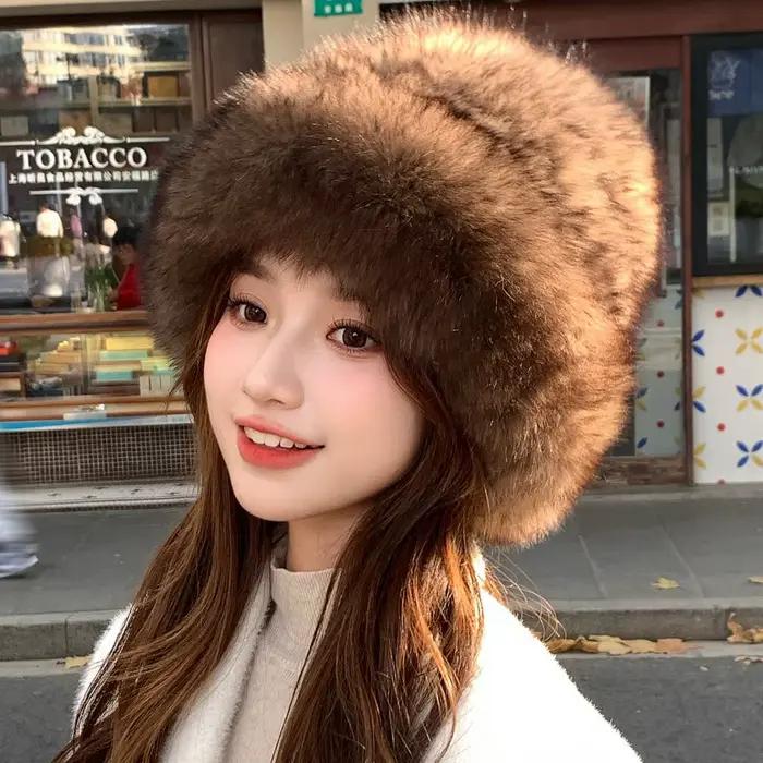 Chapeau bob en fourrure de renard véritable pour femme, chaud pour l'hiver, avec cache-oreilles, cha