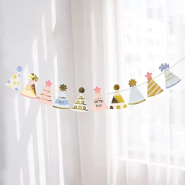Banderoles de chapeau d'anniversaire pour réception-cadeau pour bébé, décorations de fête d'annivers
