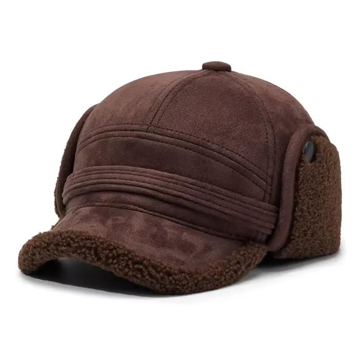 Casquette de baseball d'hiver marron pour homme, chapeau bomber chaud et coupe-vent pour l'extérieur