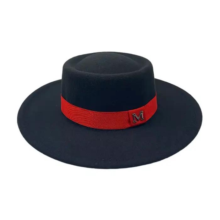 Chapeau Fedora en feutre de laine rouge pour femmes, 8CM à large bord, élégant, style rétro, chapeau