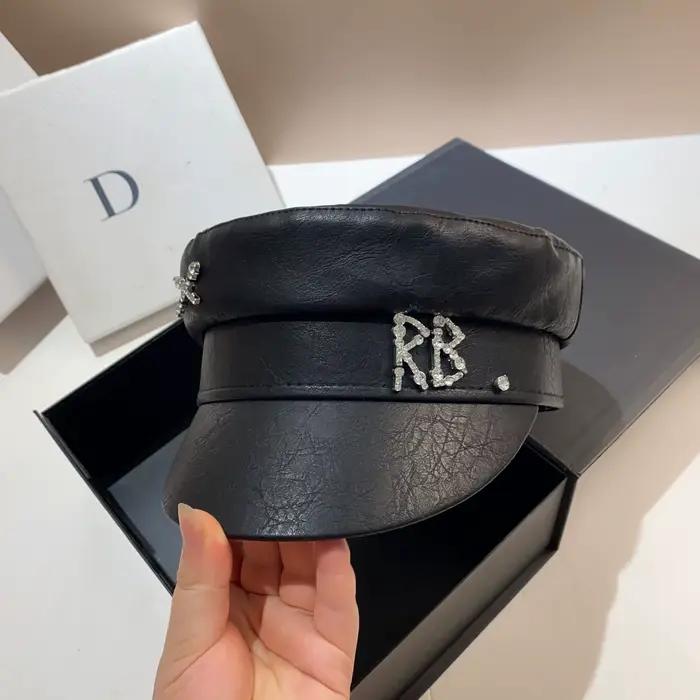 Casquettes de gavroche en PU pour femmes, casquette plate avec lettre en diamant, chapeau de bureau