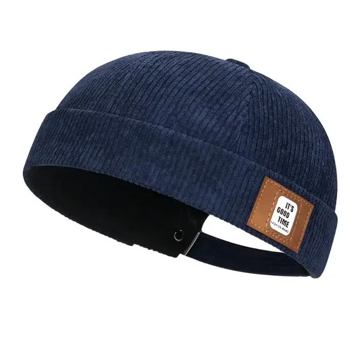 Casquette Docker Vintage Unie en Velours Côtelé, Confortable, Sans Visière, Douce et Ajustable, Styl