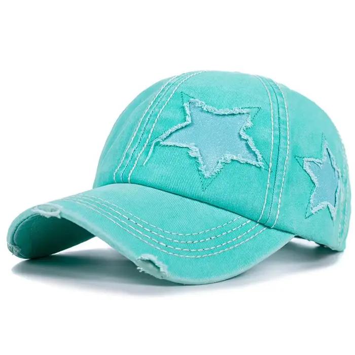 Casquette de baseball rétro Y2K en jean délavé avec étoiles et trous, broderie vintage, casquette sn