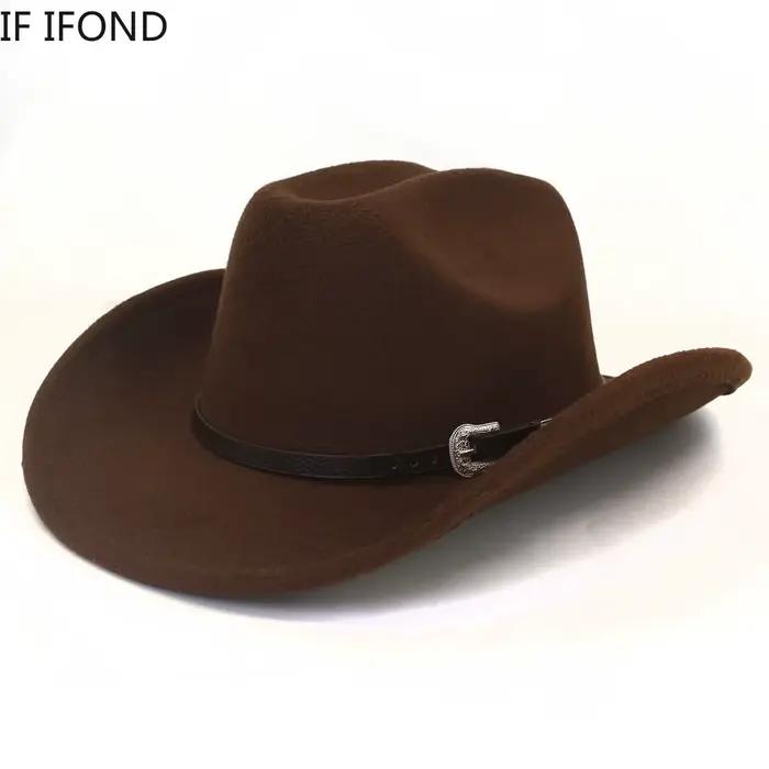 Chapeau de Cowboy occidental avec ceinture pour homme, Vintage, automne, hiver, à bord retroussé, ca