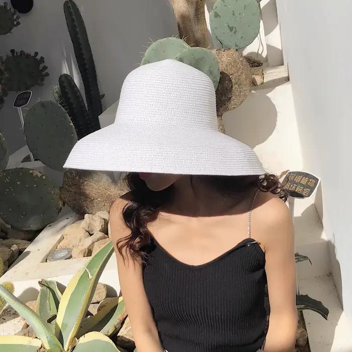 Chapeau de soleil Hepburn pour femme, chapeau de plage pliant, crème solaire de voyage à grand bord,