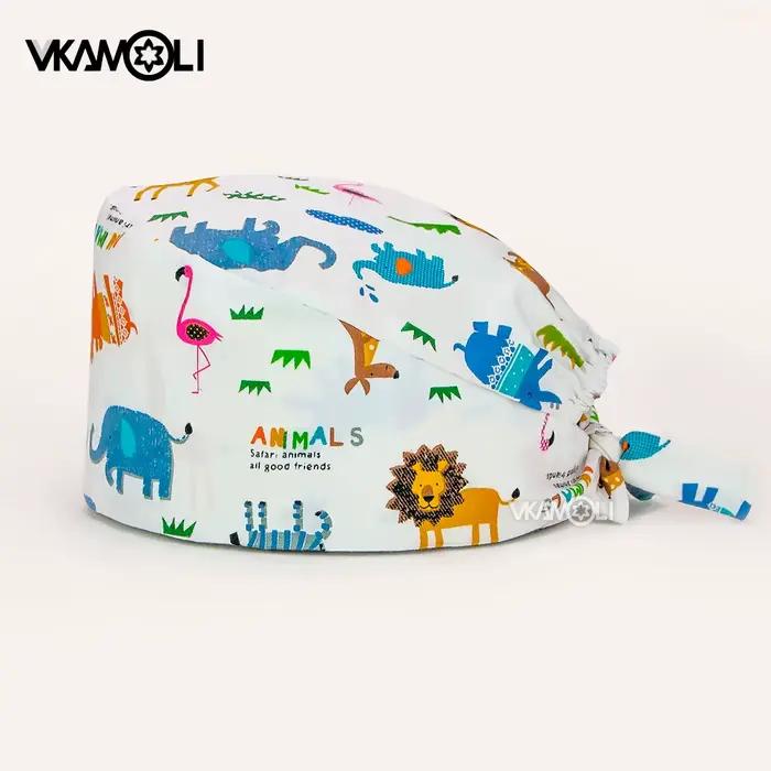 Casquette chirurgicale d'hôpital imprimée série dinosaure de dessin animé, chapeaux réutilisables, P