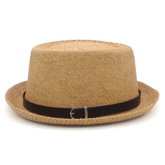 Chapeaux de tarte de porc en paille classiques pour hommes et femmes, chapeaux de soleil Fedora, cas