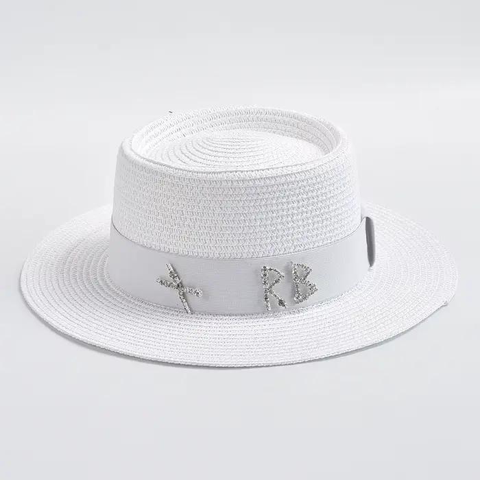 Chapeaux de paille élégants en métal avec lettres RB pour femmes, chapeau de marin pour les vacances