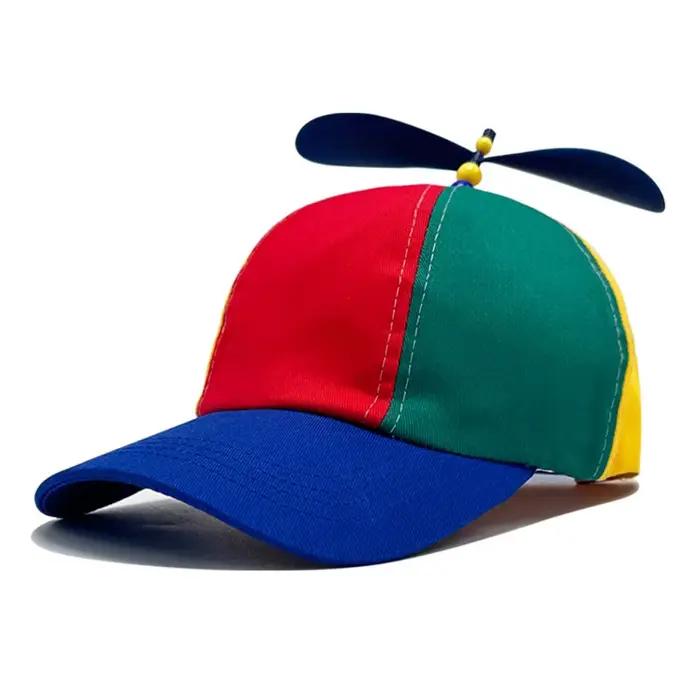 Casquette de baseball à hélice détachable en coton, motif libellule en bambou color-block, design ar