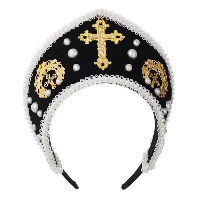 Tudor chapeau couronne bandeau fait à la main Style palais Lolita casque rétro magnifique croix chev