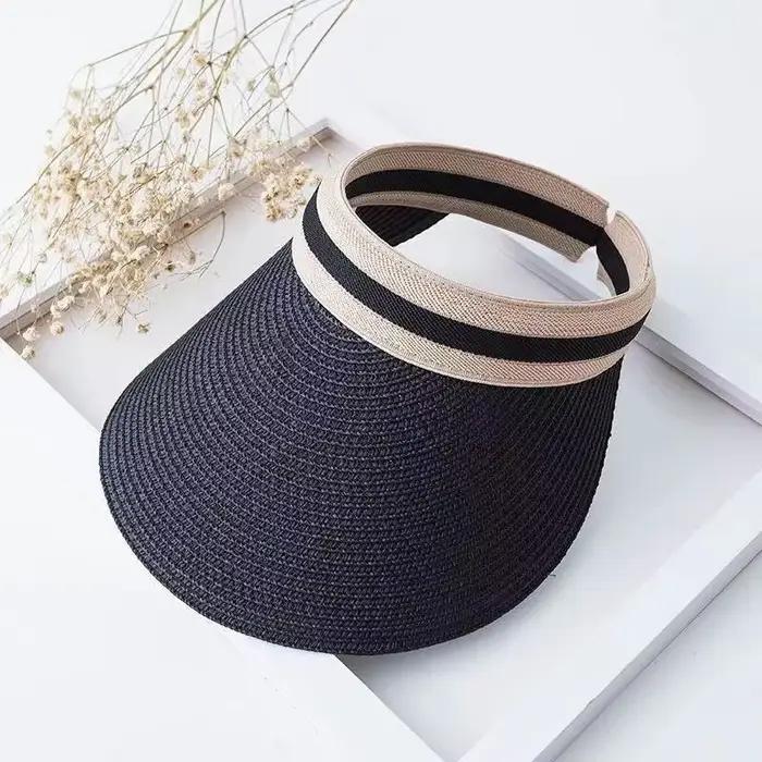 Chapeau de paille à bord ouvert en raphia pour femme, protection UV, large bord, idéal pour les voya
