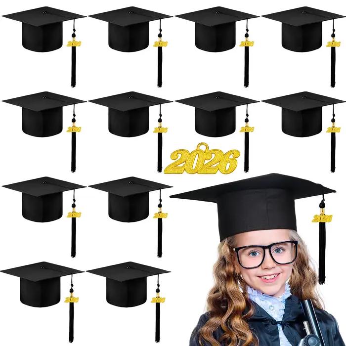 Lot de 2 à 12 casquettes de graduation pour la maternelle, taille enfant, avec pompon métallique 202