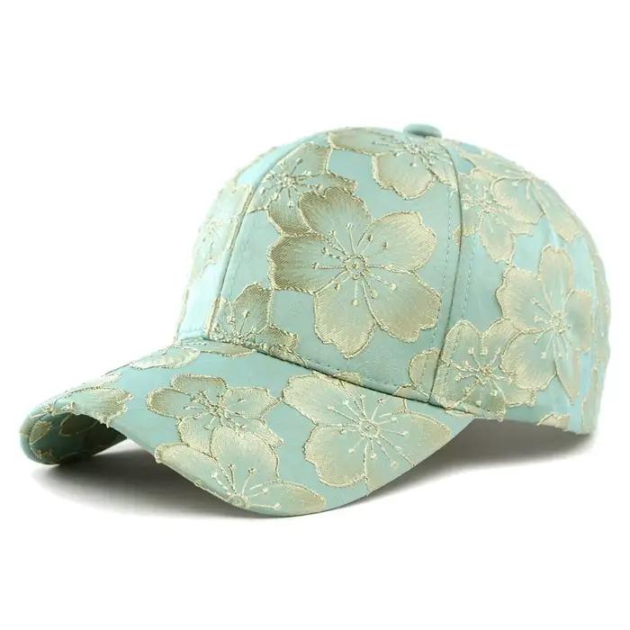 Casquette de baseball FS vintage style ethnique pour femme, marque de luxe, noire avec fleur dorée,