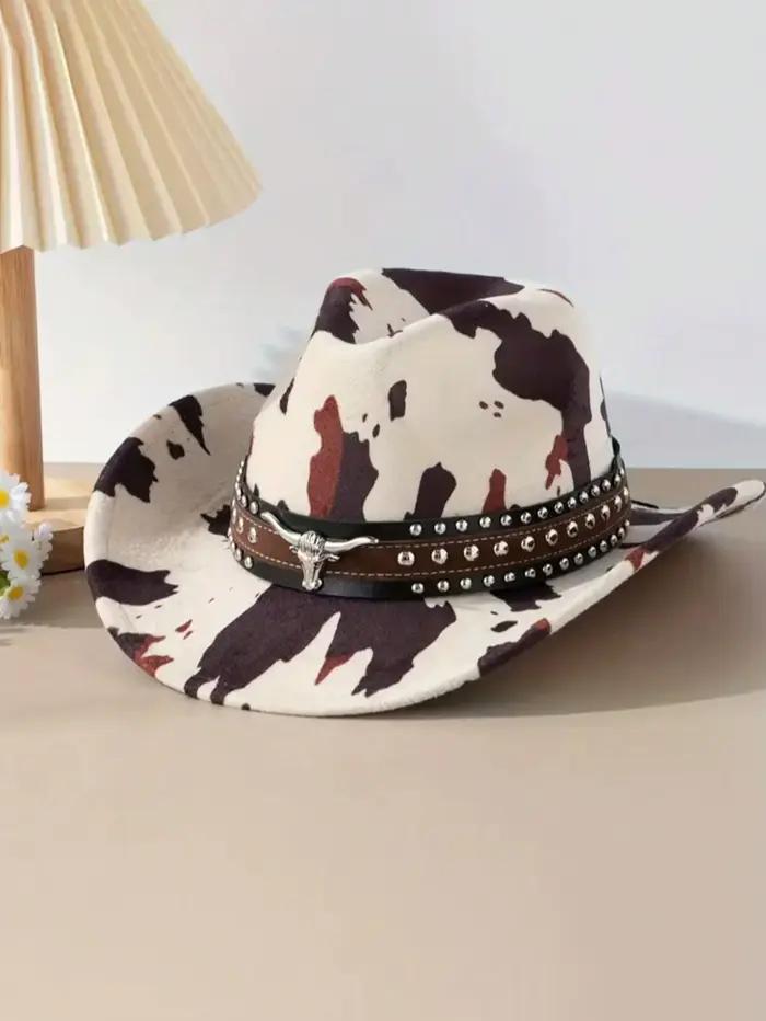 Chapeau de cowboy occidental à imprimé vache pour hommes et femmes, Fedora de protection solaire aut
