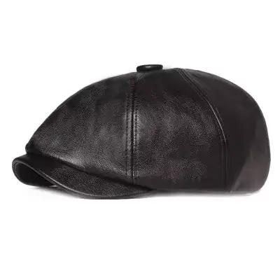 1 PC Retro Octagonal Chapeau en Cuir Autumn Men's Beret Elegant Fashion Cap Caps Pour Hommes Femmes