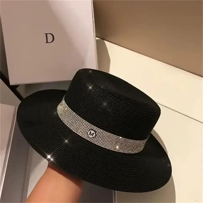 Chapeau de paille à dessus plat pour femme avec bordure, chapeau de paille pour femme, chapeau de pl