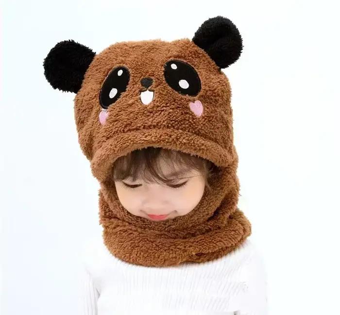 Chapeau Épais de Dessin Animé pour Fille et Garçon, Écharpe d'Hiver, pour Nouveau-Né, avec Sourire,