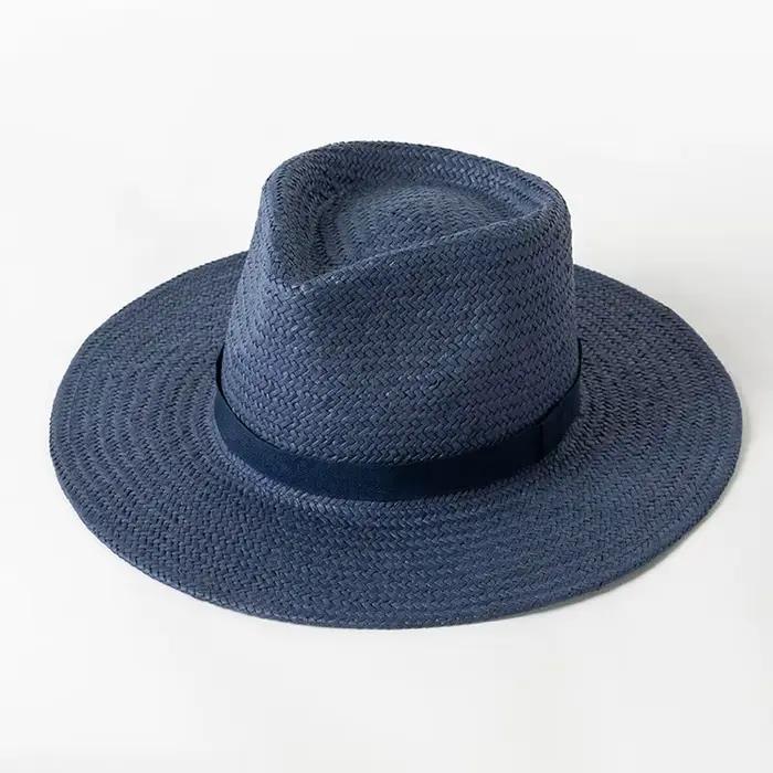 Chapeaux de paille anderà bande unie pour femmes, chapeaux de plage d'été, chapeau de soleil à large