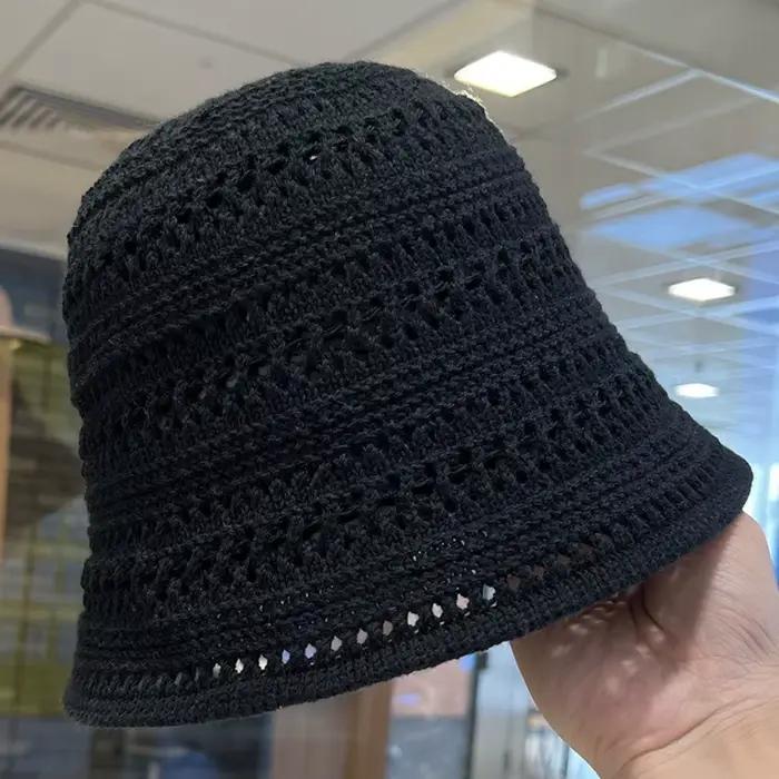 Chapeau de soleil en paille douce style français, visière ajourée, chapeau bob tricoté pour filles,
