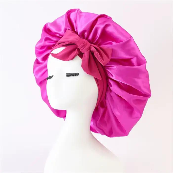 Bonnet en Satin en soie, réglable, pour dormir, avec bandeau à nouer, pour femmes et hommes