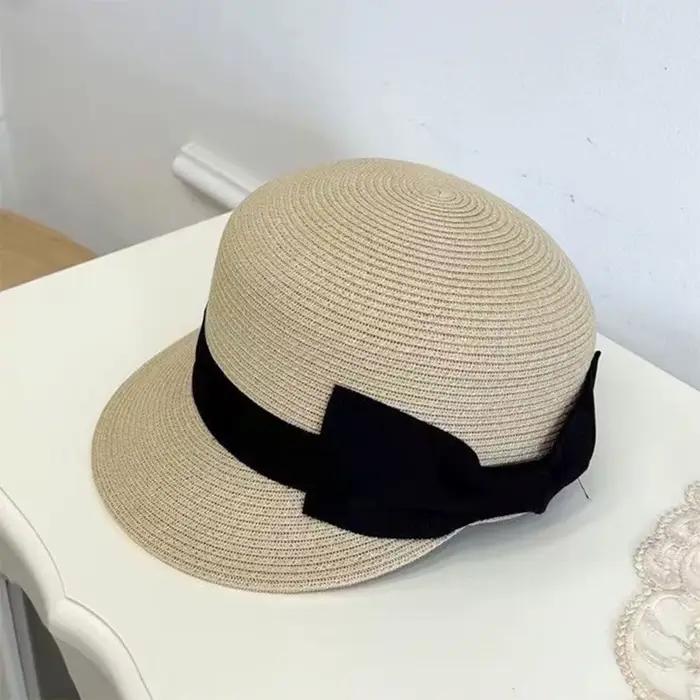 Chapeau de paille d'été pour femme, style vintage français, tressé avec nœud, protection solaire, po