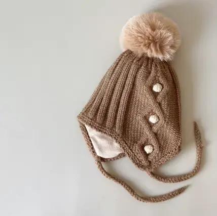 Coréen enfants écharpe chapeau ensembles automne hiver bébé chaud laine tricoté oreille Protection c