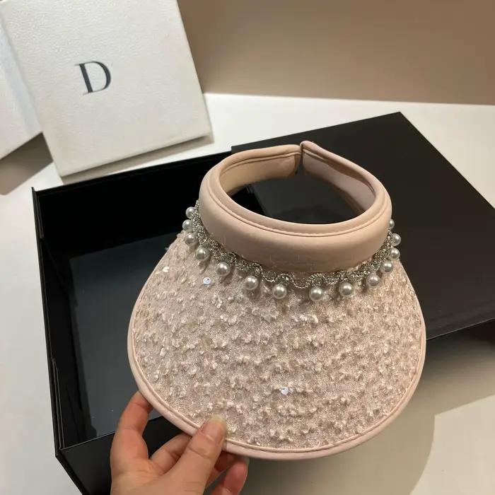Chapeaux de soleil de luxe en strass et perles pour femmes, Protection UV d'été, couvre-visage, pare