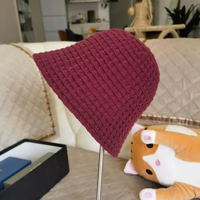 Chapeau de pêcheur bloc de couleur pour femmes, seau épais et chaud à carreaux avec couvre-visage, D