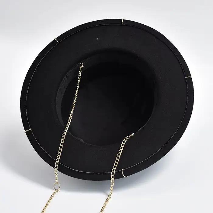 Chapeau Fedora pour femmes et hommes, nouvelle mode, décor de chaîne en métal, chapeau de Jazz, casq