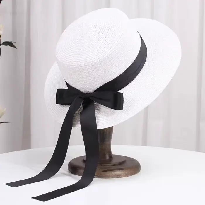 Printemps été classiques chapeau de paille femme plat haut seau chapeaux Chapeu doux arc Sombrero Mu
