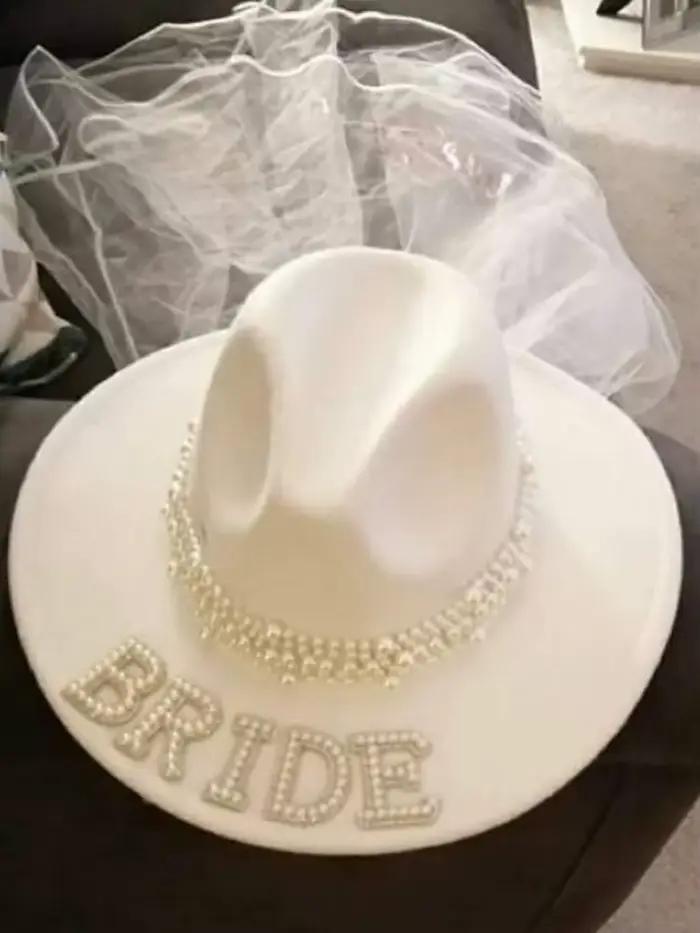 Chapeau de voile de cowboy de perle de mariée, cadeau de décoration de douche nuptiale, fête d'enter