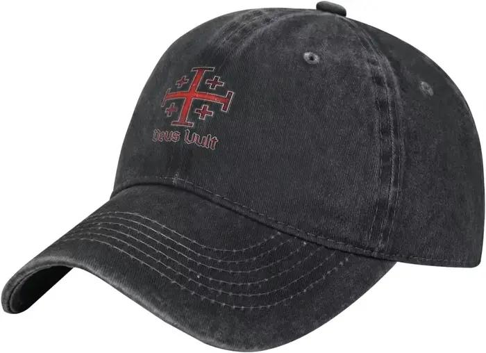 Casquette de baseball en denim Deus Vult Crusader Cross Jerusalem Knight Templar, chapeau rétro régl